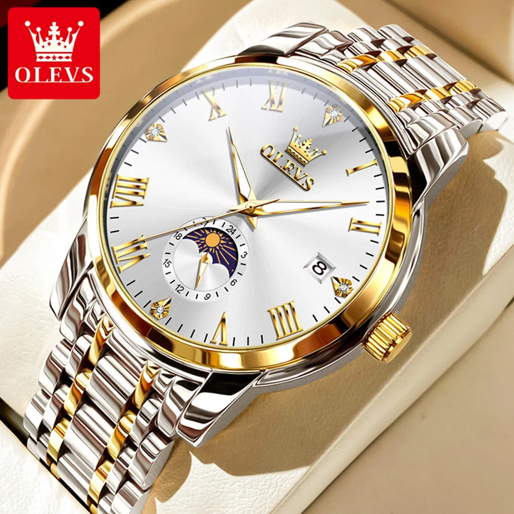 OLEVS 3656 Fashion Classic Men's Watch Moon Phase Waterproof High-end Watches Original Quartz Movement Watch Official Genuine