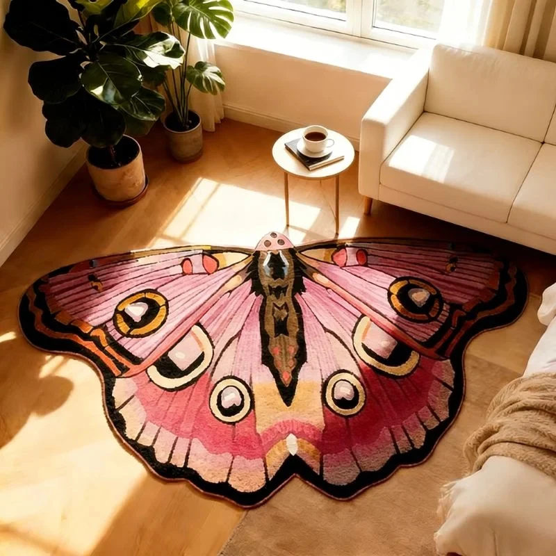 VIKAMA Non-slip Irregular Shape Rug Butterfly Pattern Plush Soft for Living Room Bedroom Home Decor