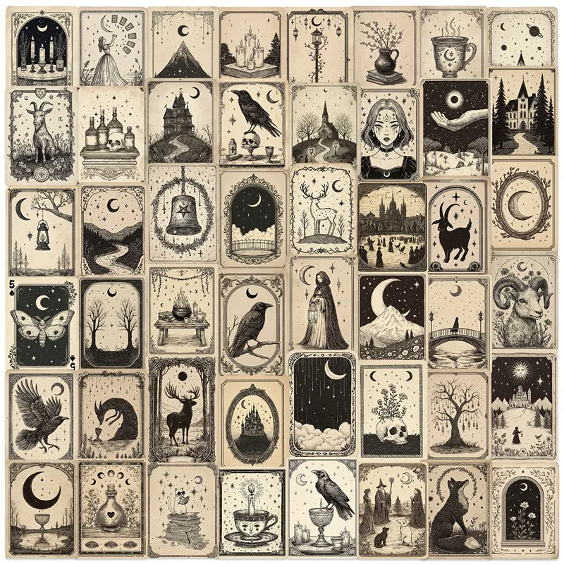 10/30/50PCS Dark Gothic Tarot Cards PVC Sticky Sticker Aesthetic DIY Decoration Scrapbooking Phone Hand Accounting Supplies