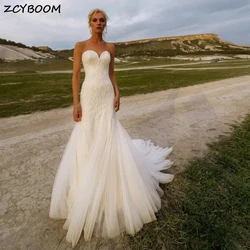 Personalizado elegante sem mangas lantejoulas strapless querida sereia vestidos de casamento tribunal trem 2024 vestidos de noiva