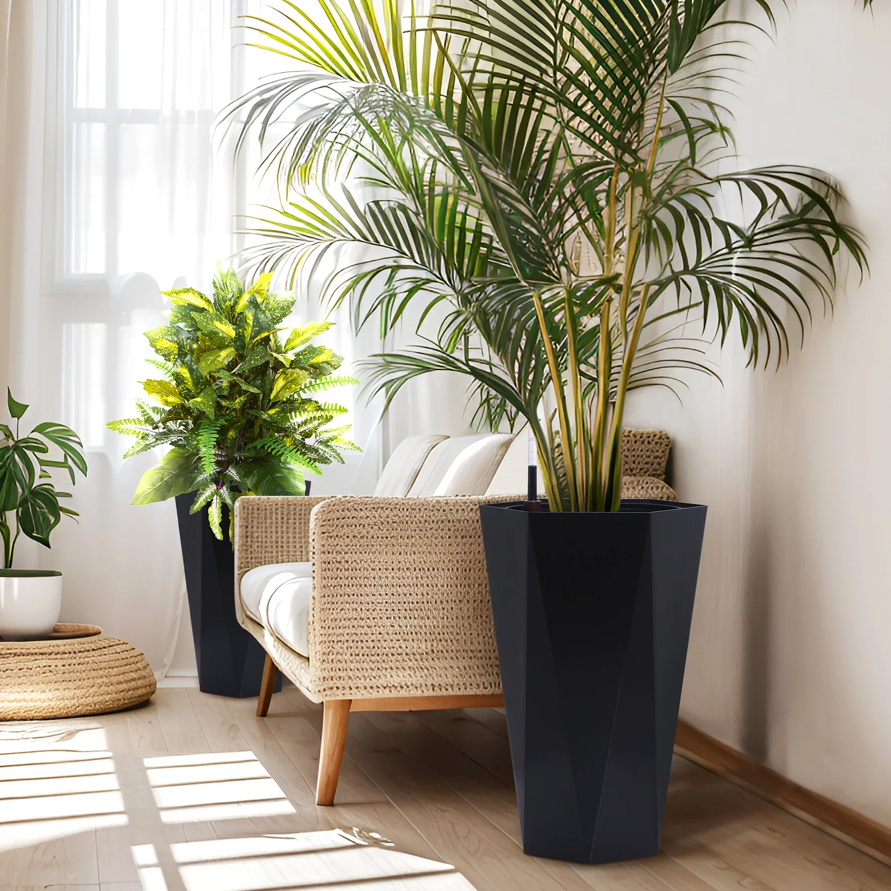 

Customizable 23inch Tall Planters, Set Of 2, Outdoor Indoor Planter Pots, High Front Porch with Drainage Holes Wate