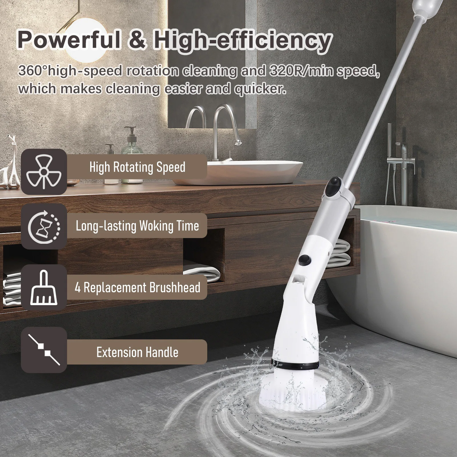 

Electric Scrubber Cordless Handheld Cleaning Brush with Adjustable Extension Handle 4 Brush Heads 4000mAH Battery