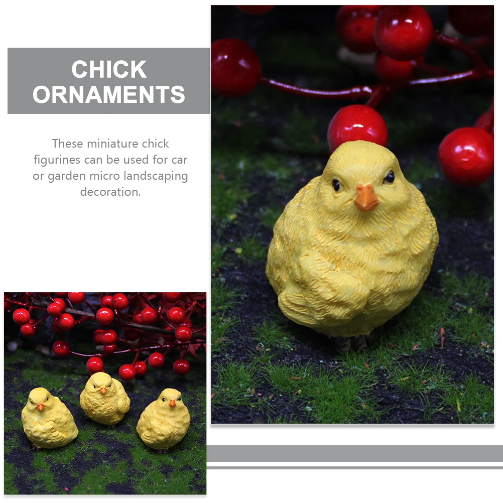 

3 Pcs Miniature Chick Figurines Resin Chicken Statues for Garden Decoration Tiny Animal Ornaments Cartoon Design
