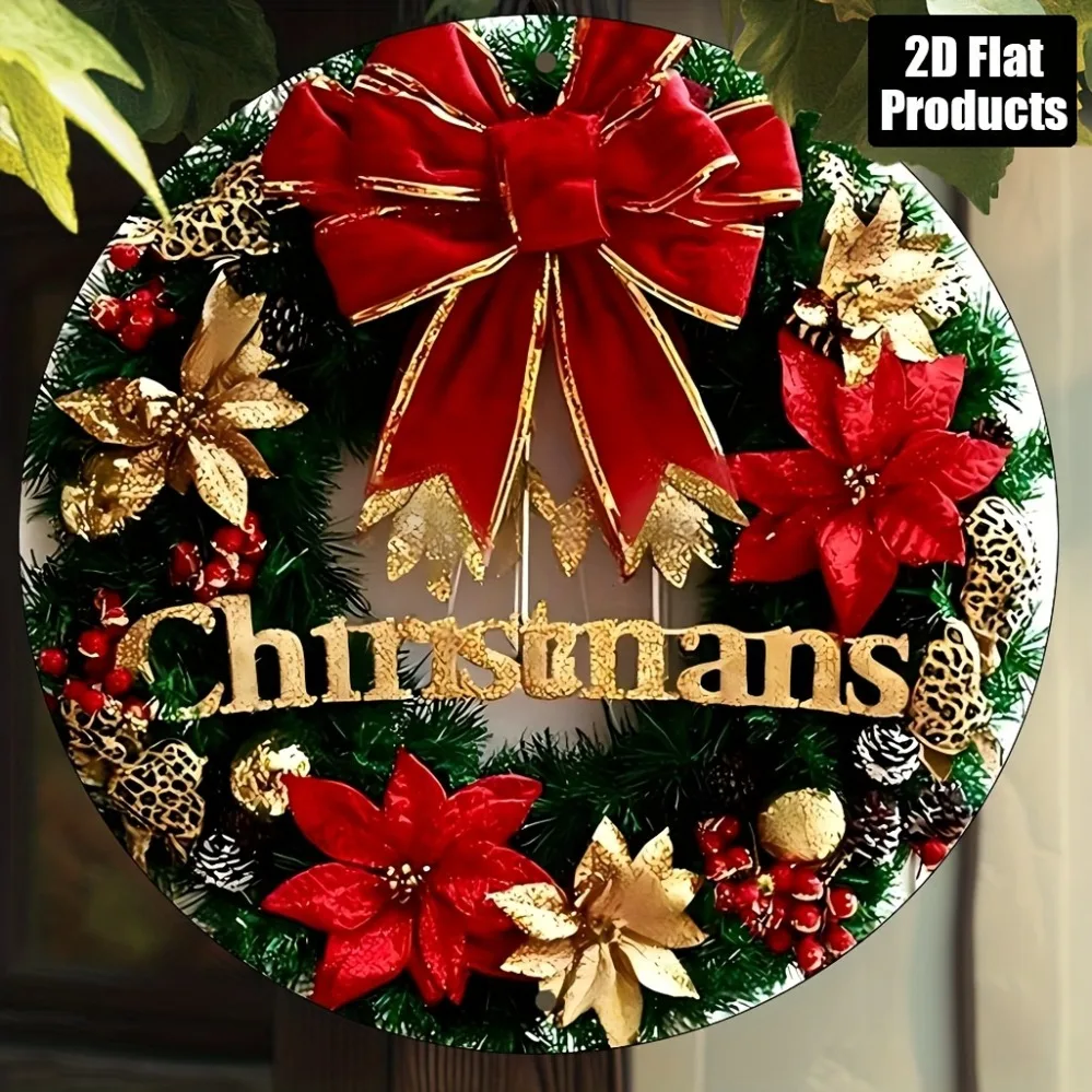 خمر إكليل معدني عيد الميلاد جدار ديكور 8x8 بوصة البونسيتة عطلة ديكور المنزل الألومنيوم في الهواء الطلق داخلي دائم #5