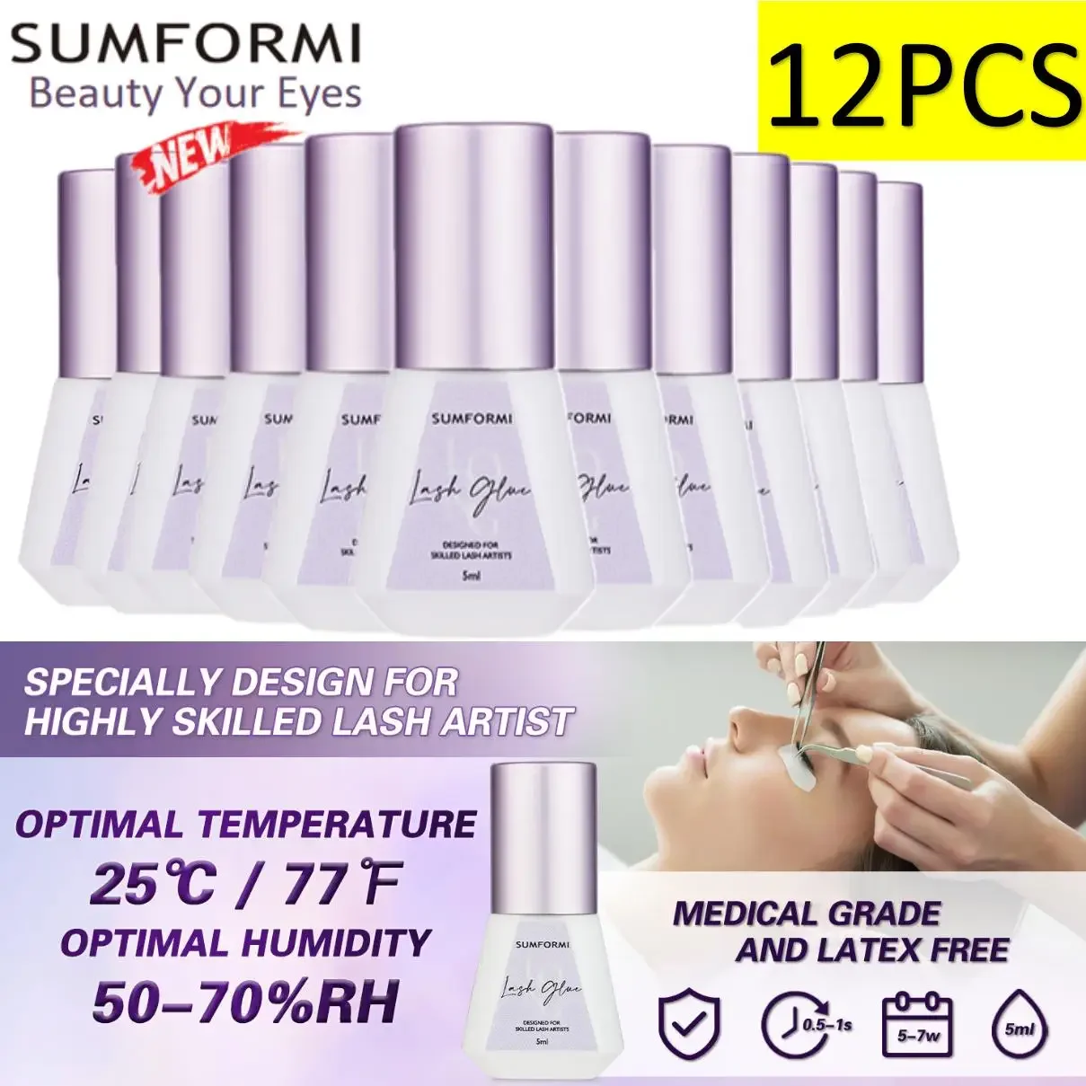 10PCS 0.5S Fast Dry Glue for Eyelash Extension Thin Low Odor Lash Glue 6-8 Week No Irritation Lash Extension Supplies SUMFORMI