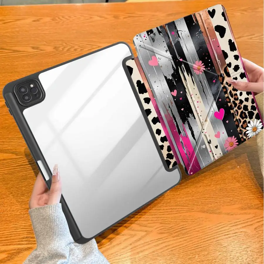 Daisy Heart Stripe With Pen Slot Cover Tablet Case For iPad Pro M4 13 2025 2026 Mini 7 6 5 10th Gen Air 8 M2 M3 3 9th 11th 12th