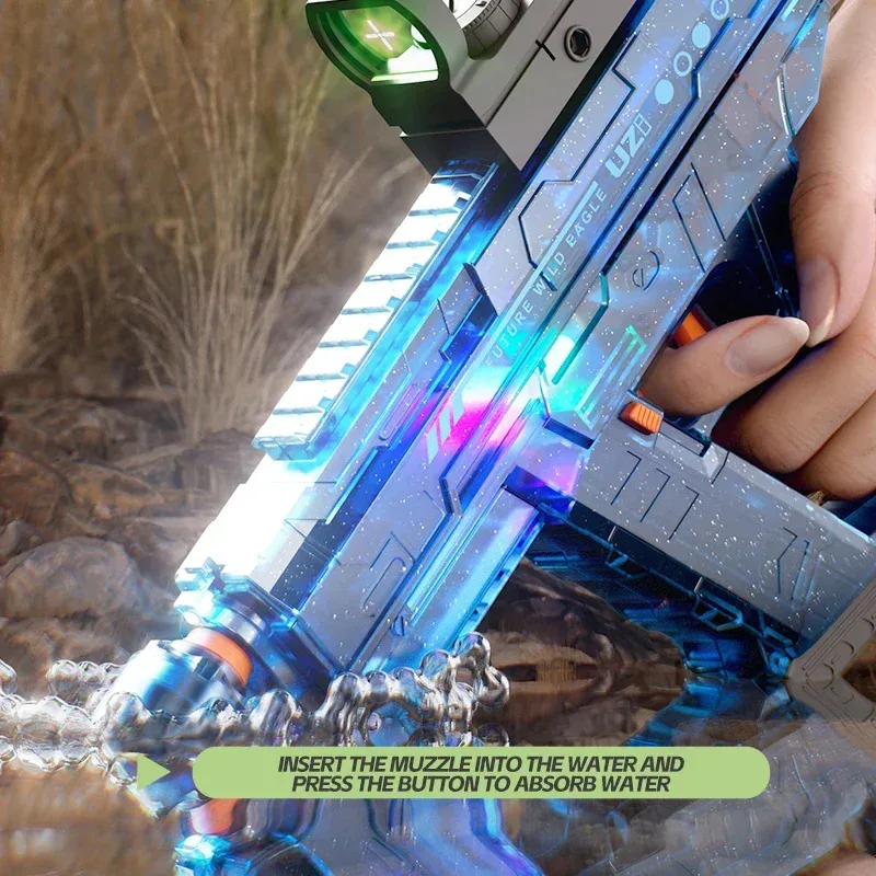 UZI Electric Automatic Water Bead Blaster Gun Long Range High Pressure with LED Lights for Kids Adults Outdoor Toy