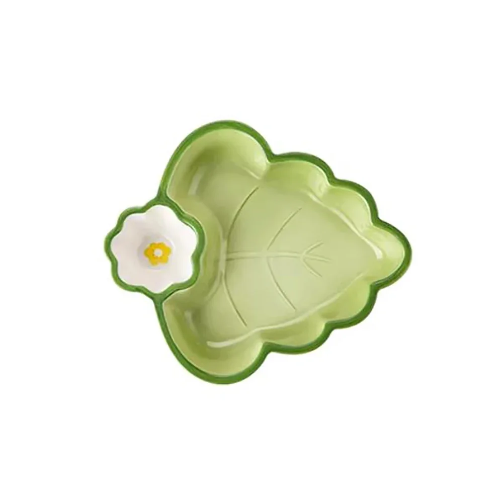Double Grids Ceramic Plate Creative Shape Homehold Porcelain Dinnerware Snacks Dumpling Sauce Condiment Plates