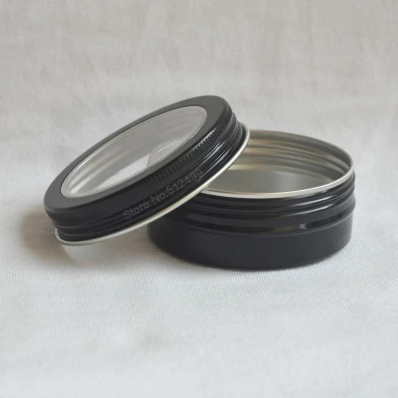 

Black Empty Round Aluminum Box Metal Tin Cans Cosmetic Cream DIY Refillable Jar Tea Aluminum Pot 60g/80g with Window