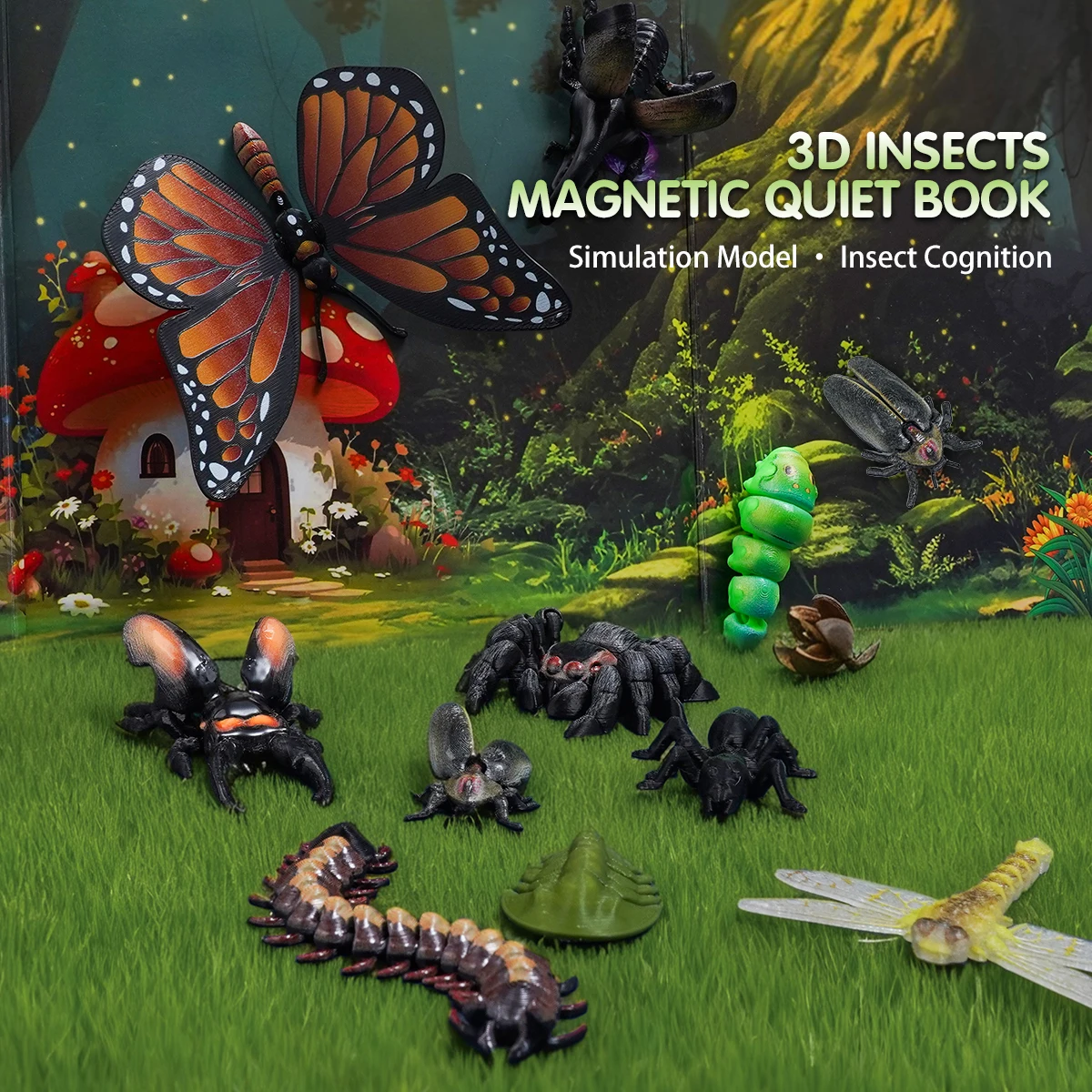 

3D-книга с магнитными элементами «Насекомые» – двусторонний сенсорный игровой набор для развития познания насекомых у детей и взаимодействия родителей с детьми