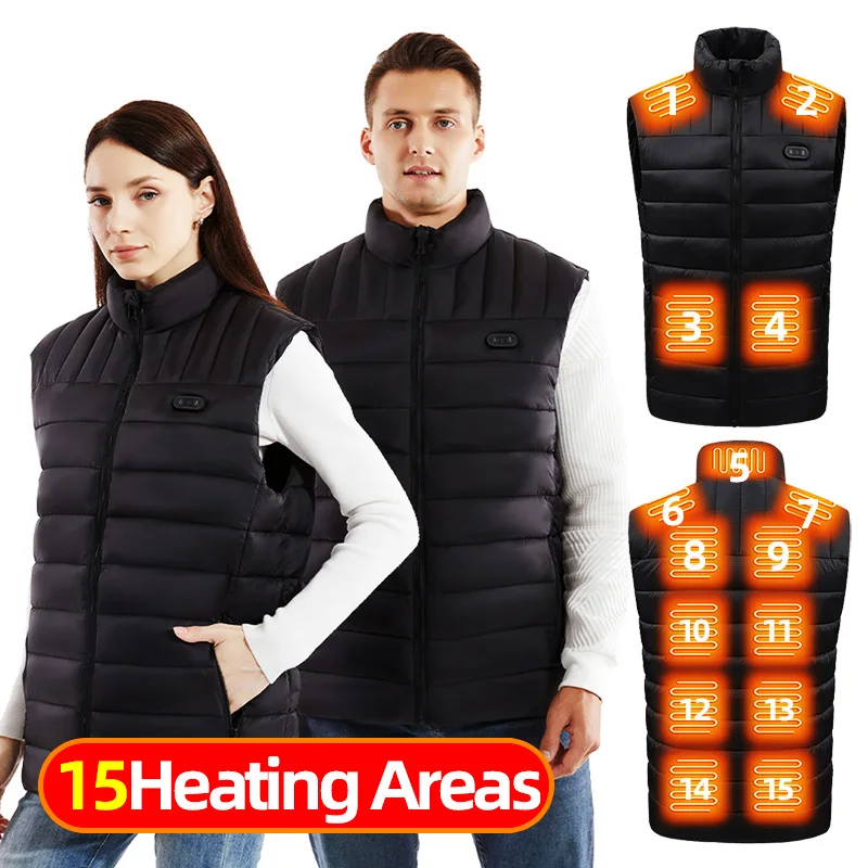 

15 Areas Motorcycle Heated Vest Men Lightweight USB Rechargeable Heating Vest Women Heated Jacket Warming Waistcoat Clothes