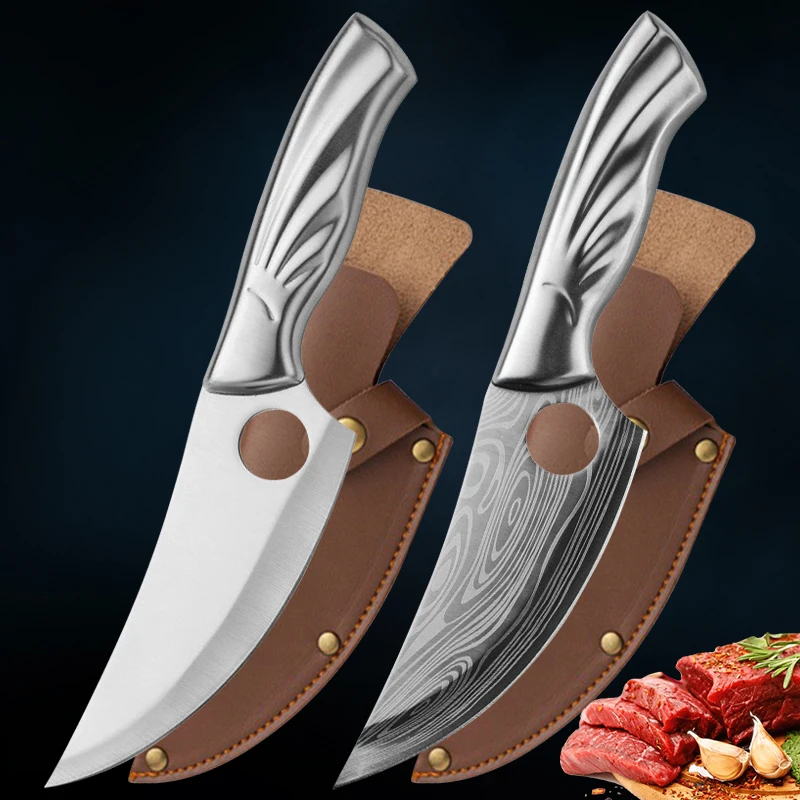 Damascus Pattern Stainless Steel Boning Knife Butcher Pig Slaughter Knife Forged Sharp Chef Meat Cleaver Kitchen Slicing Knife