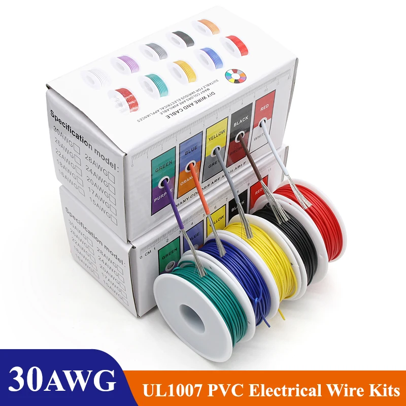 

UL1007 Electronic Wire PVC Insulation Tinned Copper Cable 30AWG Stranded Electrical Line PCB Wire（5 Colors Mix Kit）