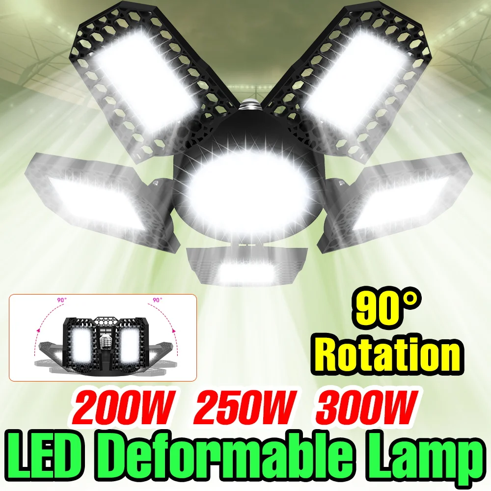 

300 Вт светодиодный светильник для гаража E27/E26, складная деформационная лампа AC100-277, складская лампа для освещения подвала, холодный/теплый белый