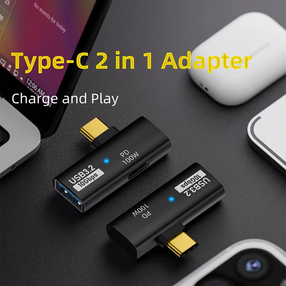 2in1 USB Type C OTG Adapter USB 3.2 to PD 10Gbps Data Transfer 100W Fast Charging Converter for Macbook Xiaomi Samsung Phone