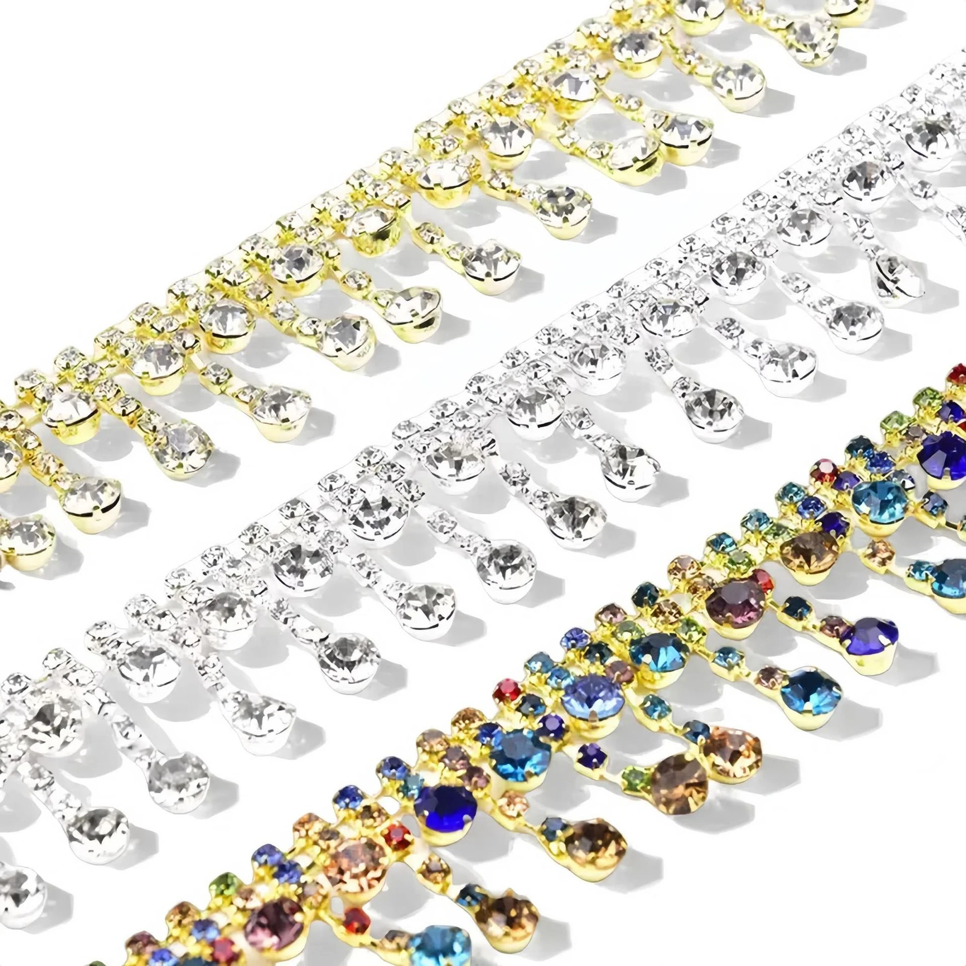 

Double Row Tassel Rhinestone Chain for DIY Wedding Dress Accessories, Multicolor Crystal Jewelry Supplies Apparel Embellishments