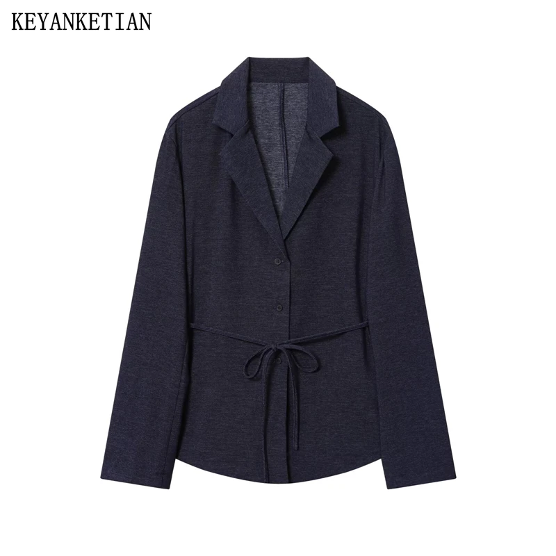 

KEYANKETIAN Autumn New Women's Clothing Retro Casual Single Breasted Belt Shirt Style Suit Jacket Women Suit Top