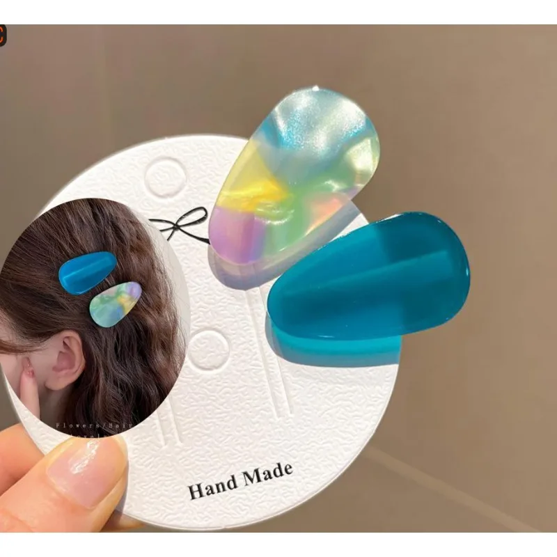 

2PCS/Set French Marble Print Acetate Hairpins Oval Acetic Acid Bangs Side Clips BB Clips Barrettes Hair Accessories For Women