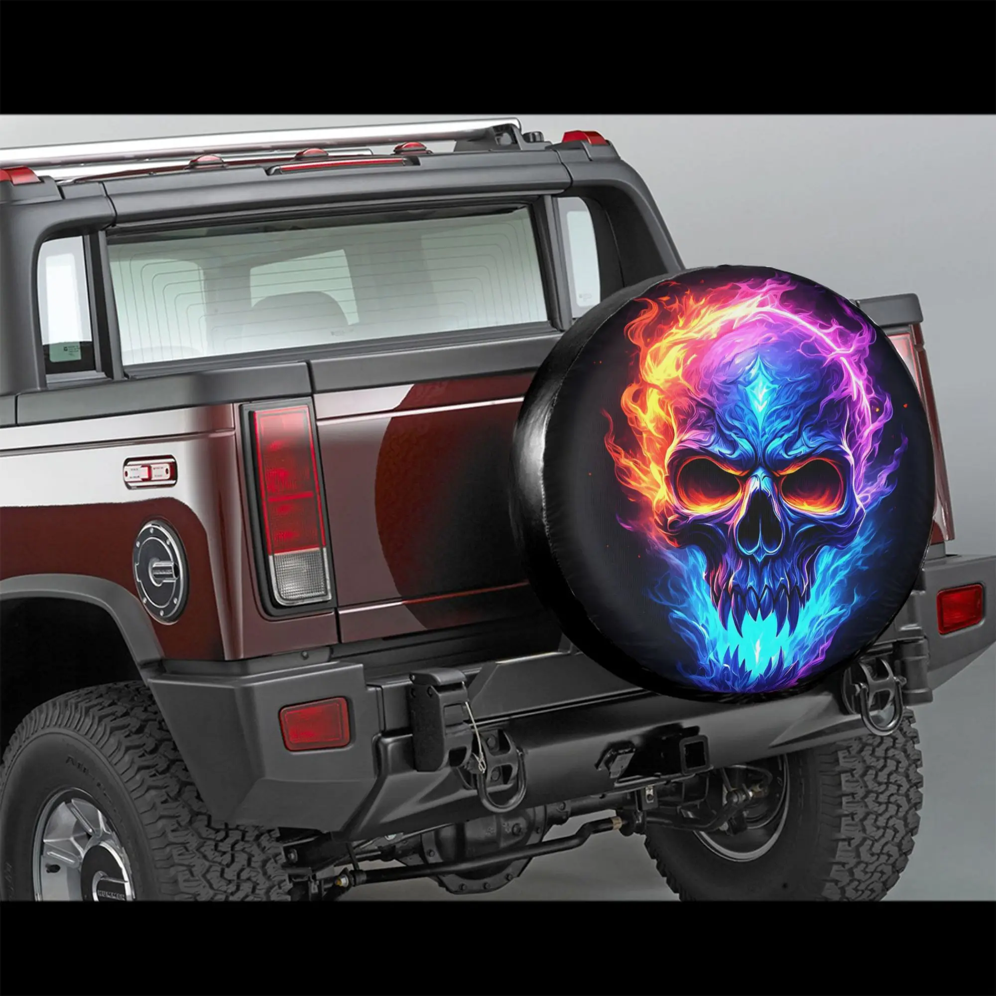 2D Plane 1-Pack Domineering Flaming Skull Car Tire Cover, Polyester Material, Fits 14