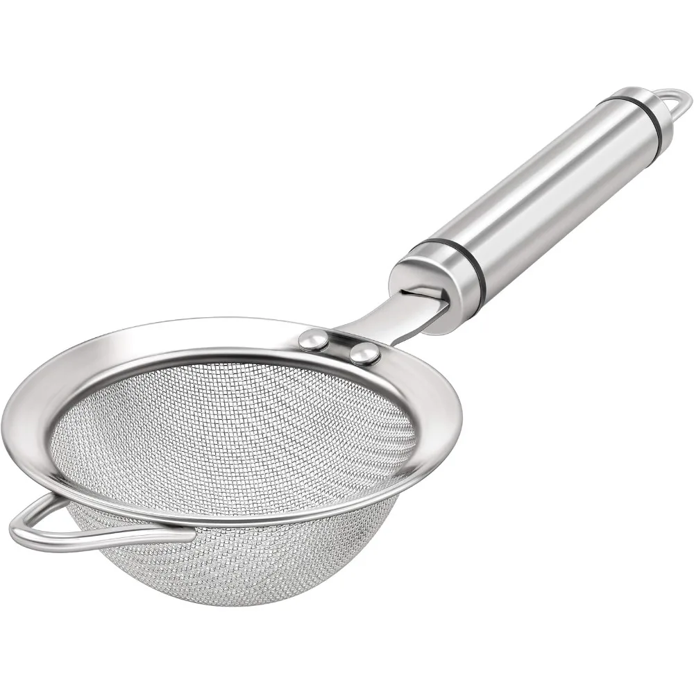 Colador de cocina de malla fina de acero inoxidable 304 de 3.35 pulgadas con mango ergonómico para filtrar, escurrir y enjuagar alimentos, pasta, arroz, fideos, frutas, verduras, hojas de té, aceite, para freír, cocinar y hornear