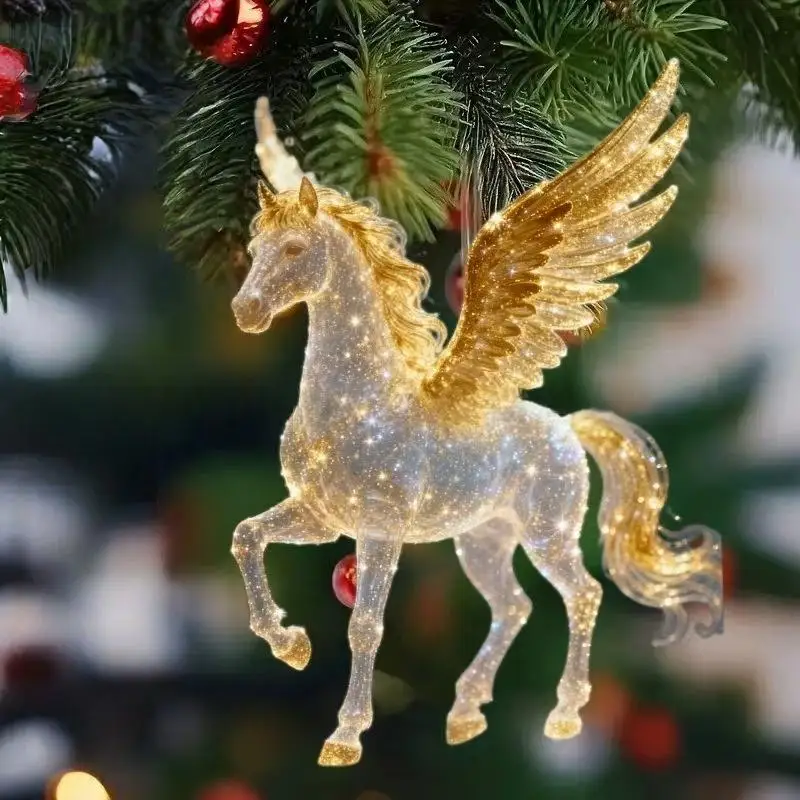 Colgantes de Navidad acrílicos 2D, colgantes de árbol de caballo del zodiaco, colgante para espejo retrovisor de coche, adornos de decoración para fiesta de año nuevo