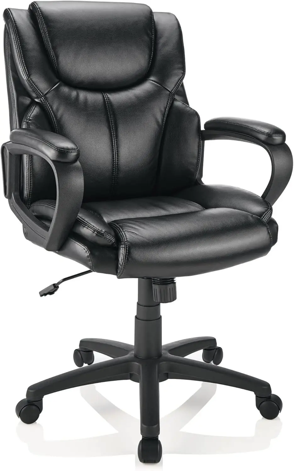 Luxe Black Vinyl Mid-Back Chair Elegant Office seat Increase Productivity Comfort Adjustable Swivel Base Easy Assembly