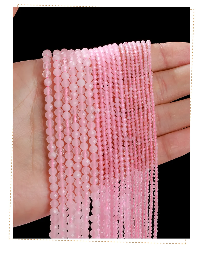 Natürliche facettierte rosa Quarzperlen 2 3 4mm lose Zwischenperlen kleine Edelsteine für Schmuckherstellung DIY Halskette Armband Zubehör – Detail 6