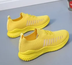 Zapatillas de deporte para mujer, zapatos deportivos para correr, tenis de malla ligera, vulcanizados, color blanco, rosa y amarillo, Verano