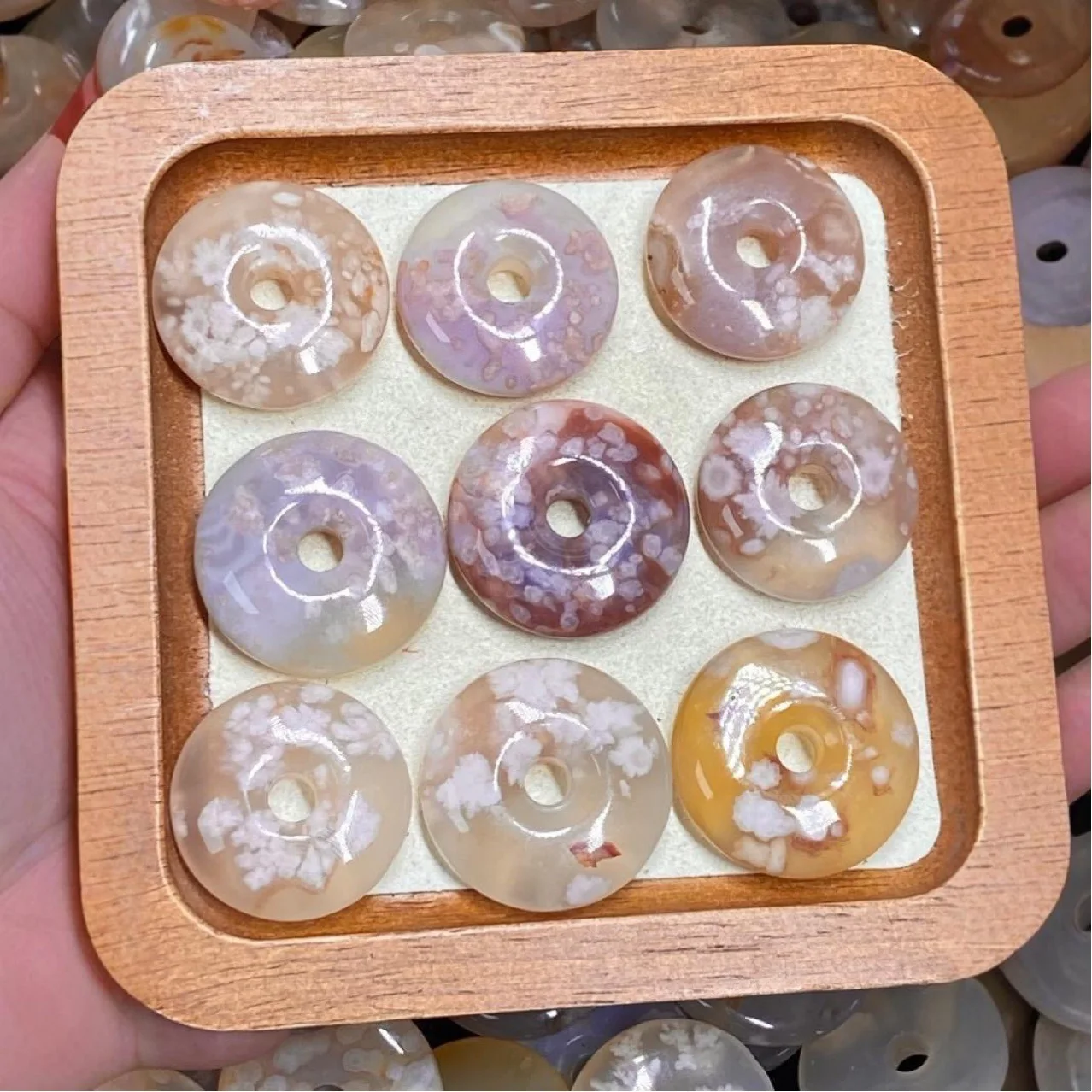 Wholesale 5pcs/pack Cherry Blossom Agate Bead Pendant 28-33mm Donut Shape Loose Gemstone Pendants for DIY Jewelry Making