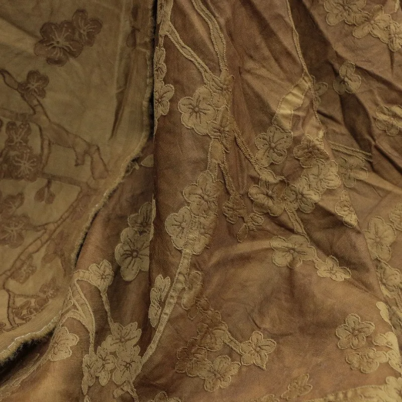 

Traditional plant-dyed black tea dyed heavy silk and wool jacquard fabric new Chinese-style clothing
