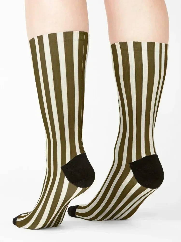 vertical dark brown and light beige striped pattern Socks Christmas aesthetic gift Socks For Girls Men's