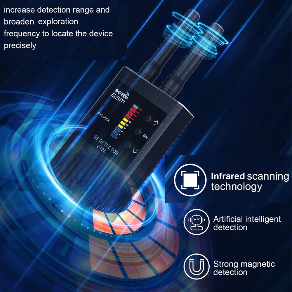 Detector automático de señal inalámbrica GPS antiespía, Detector de cámara de escaneo de frecuencia, buscador de insectos de Audio GSM, rastreador de señal IR RF