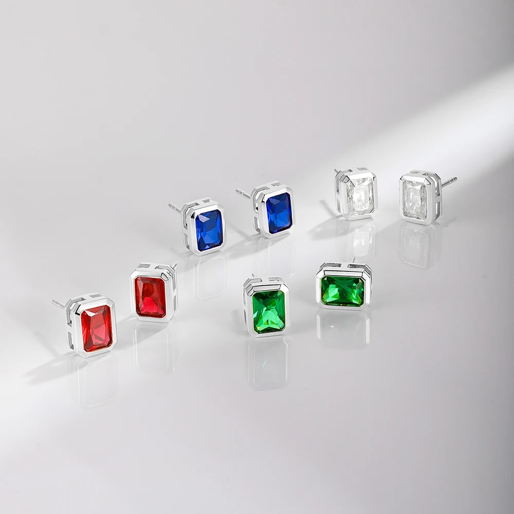 APIR 1ct 5*7mm Radiant Cut Simulated Sapphire Stud Earrings Women S925 Sterling Silver Hypoallergenic Studs Daily Wear Jewelry