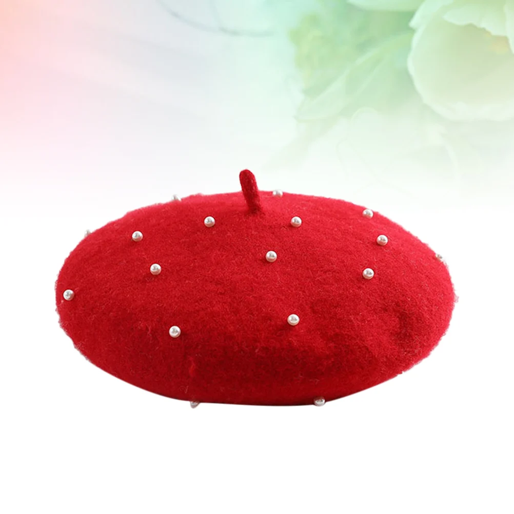 

Wool Pearl Beret Hat Girls Women Warm Winter Headwear Lightweight Portable Fashionable Sweet Elegant For Family Friends