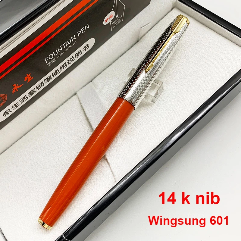 

Wingsung 601, перо из золота 4 карата, перьевая ручка, пресс-поршень, стерлинговое серебро S925, колпачок для ручки, ограниченная серия 2024, роскошные канцелярские принадлежности для письма