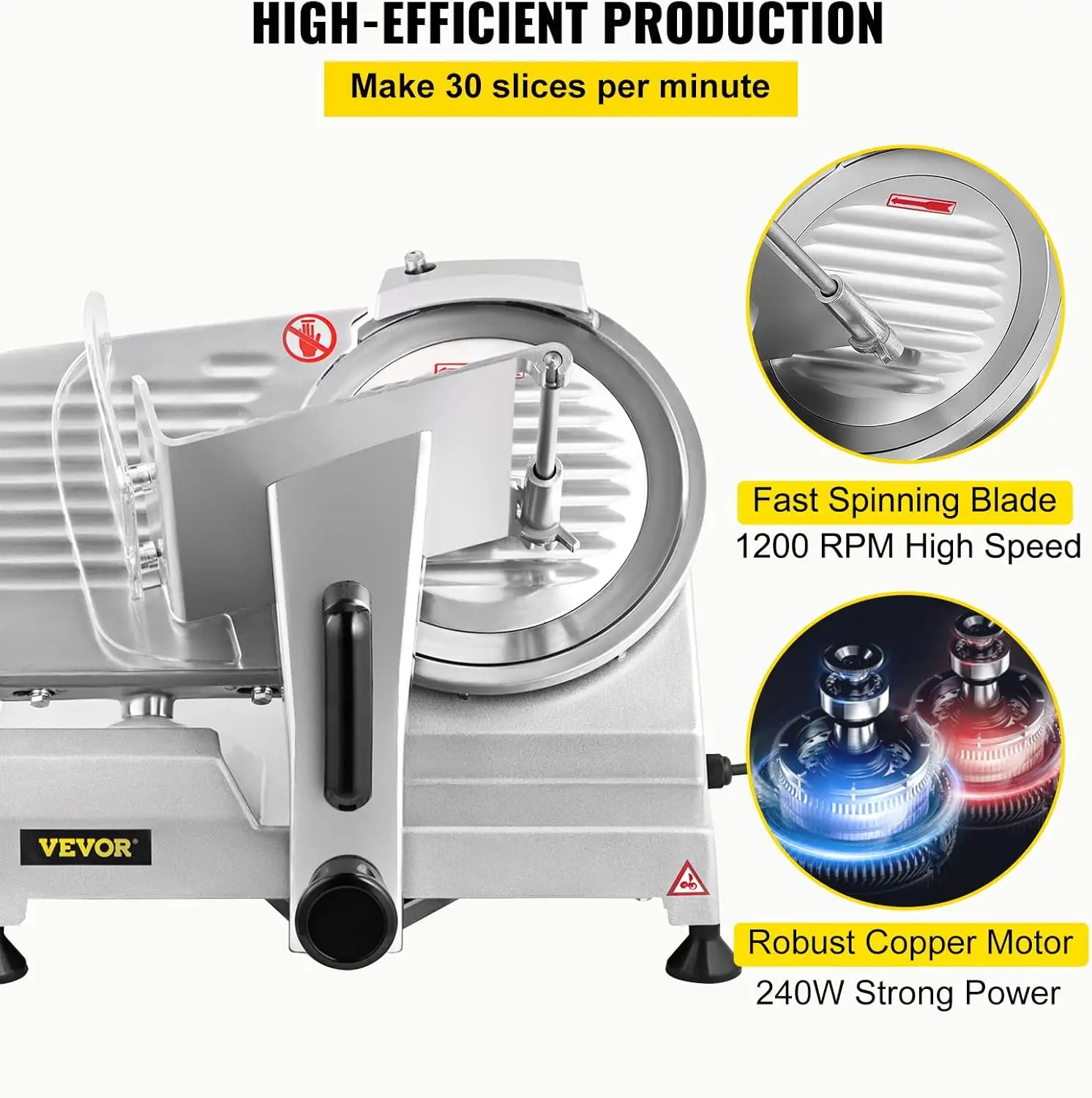 قطاعة لحوم كهربائية تجارية ، قطاعة طعام لذيذة ، شفرة فولاذية مطلية بالكروم ، من 0 إلى 12: 50