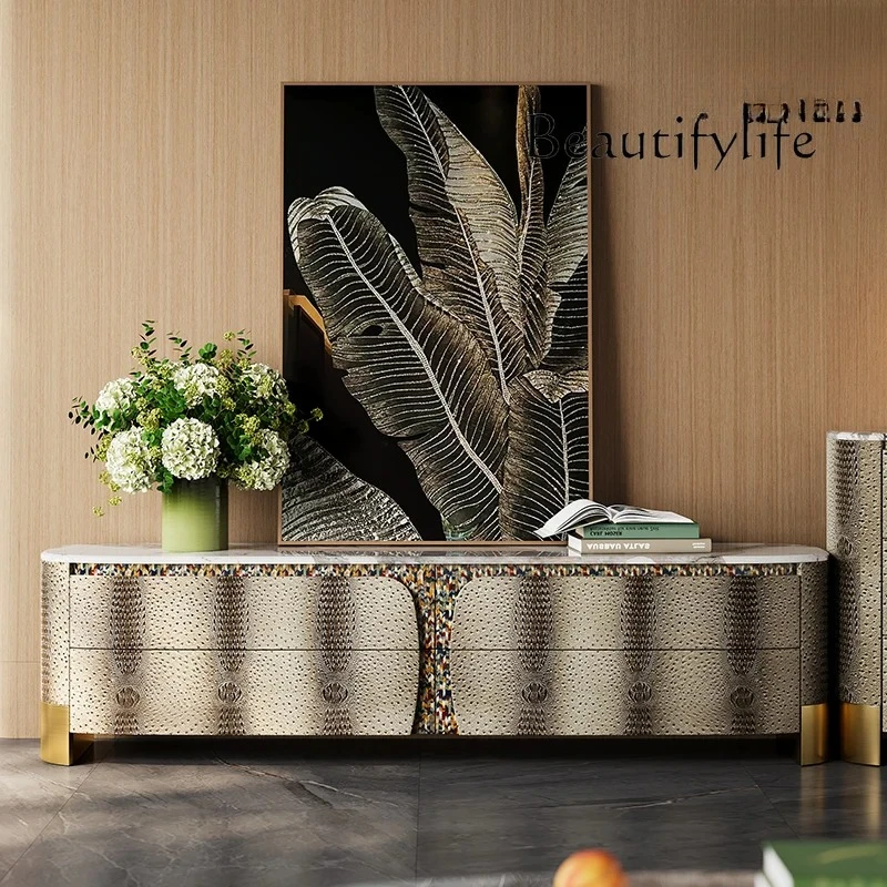 

Light luxury TV cabinet mansion living room fashion customization post-modern Italian high-end marble coffee table floor cabinet