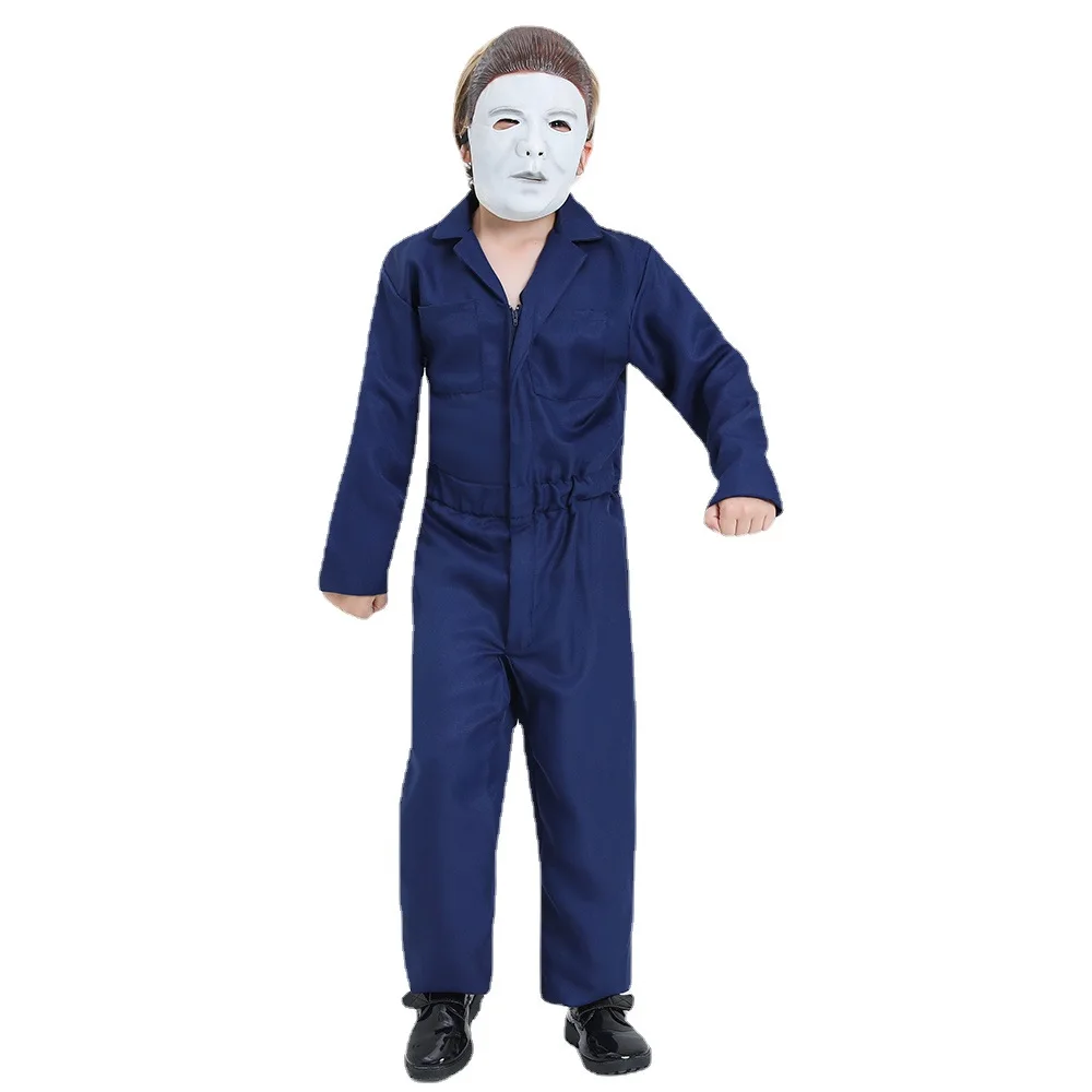 Costume de Cosplay du Tueur Michael Myers pour Halloween, Combinaison Bleue, Masques d'Horreur, Tenues de Carnaval, Tim ade, pour Enfant Garçon