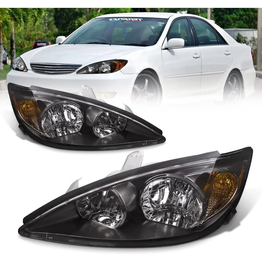 

Headlight sembly Compatible with 2002 2003 2004 Camry Black Housing with Amber Reflector Psenger and Driver Side DOES NOT FIT