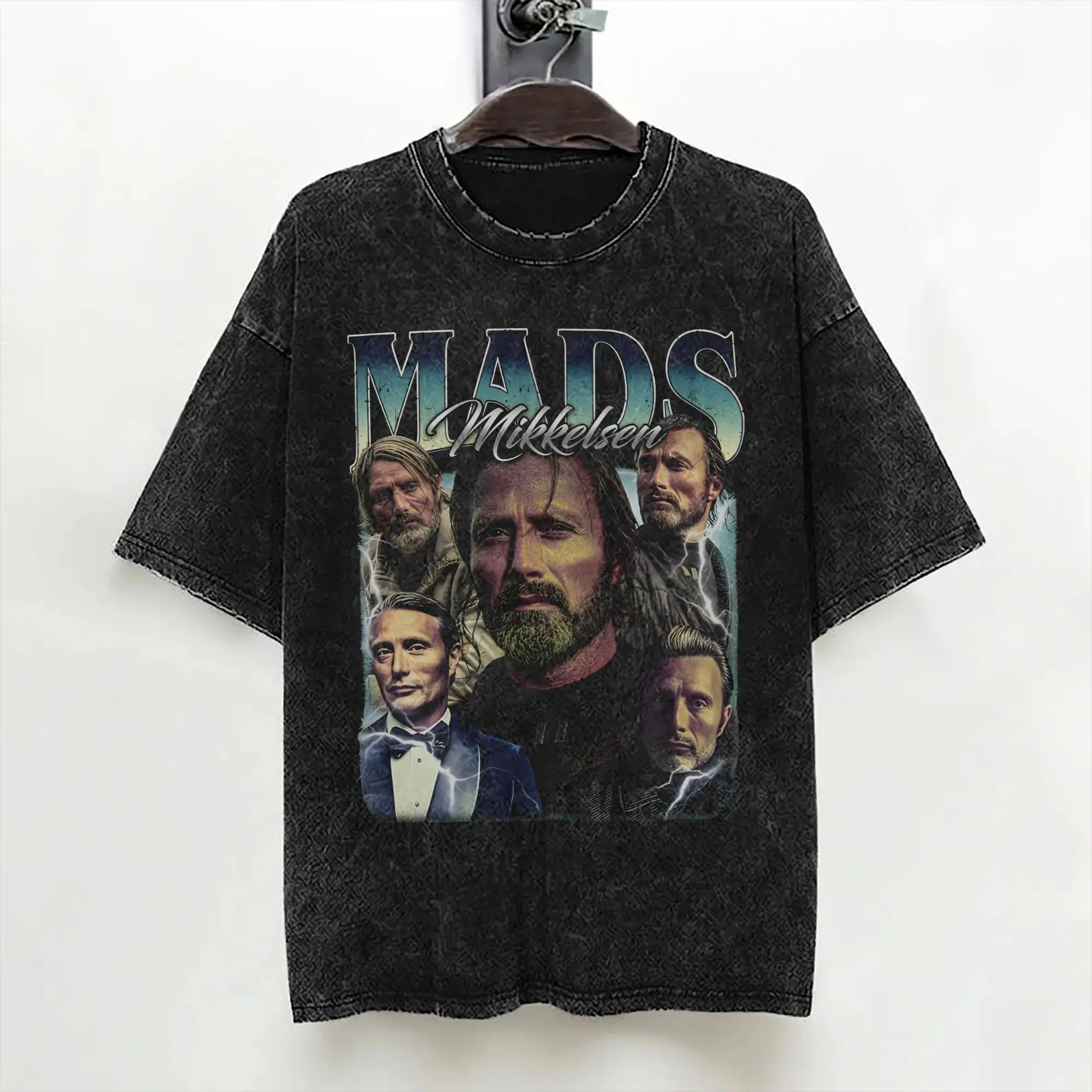 Mads Mikkelsen Actor T Shirts Washed Short Sleeve Street T-Shirt  Vintage Men Women Streetwear Printed Tees