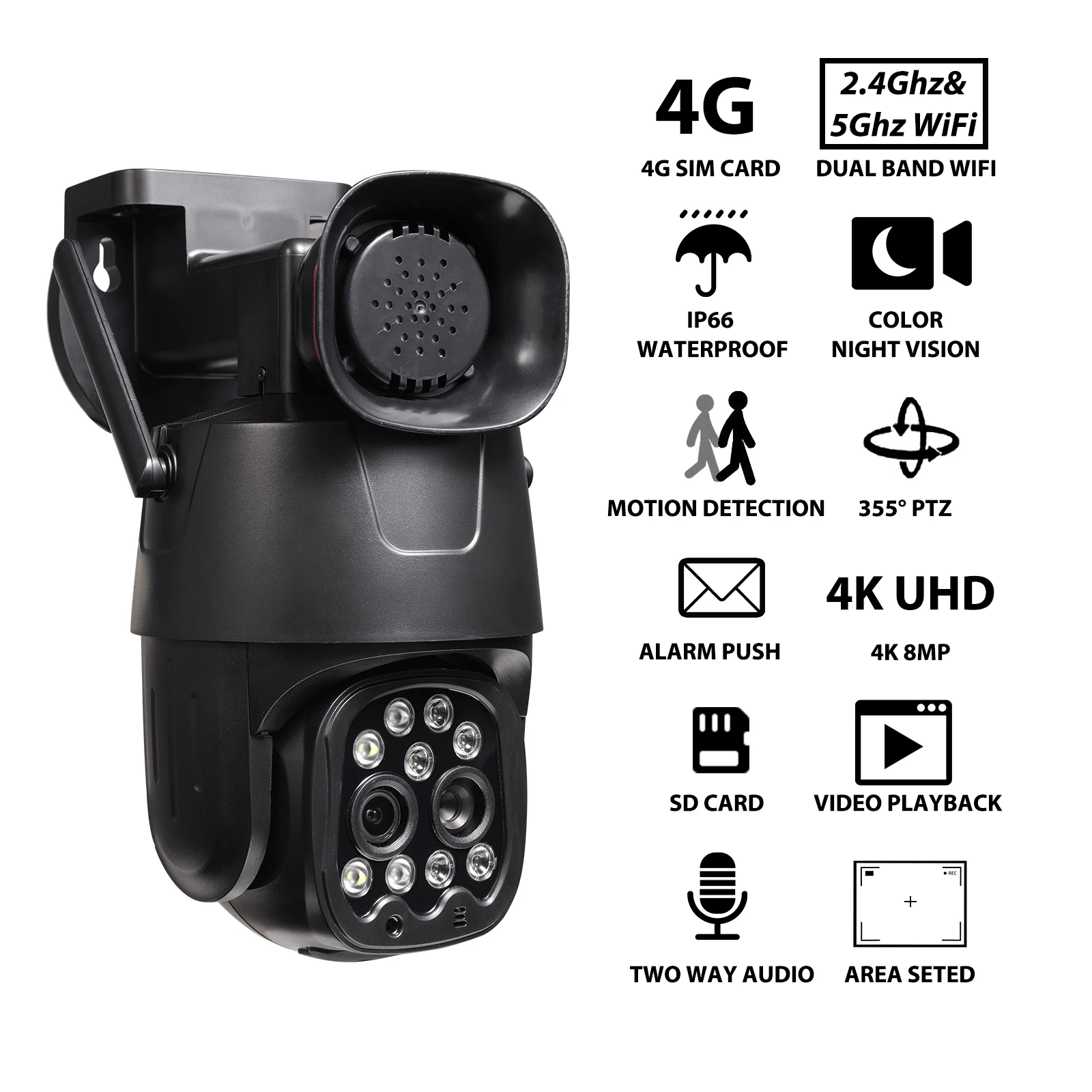 4K UHD Security Camera; PTZ Control; Alarm Push; IP66 Weatherproof; 4MP; Outdoor&Indoor