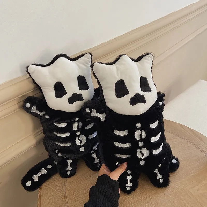 Skull Plush Backpack Gothic Water Bottle Bag Goth Doll Backpack Female Winter Furry Bag Skull Shape Bag Skeleton Birthday Gift