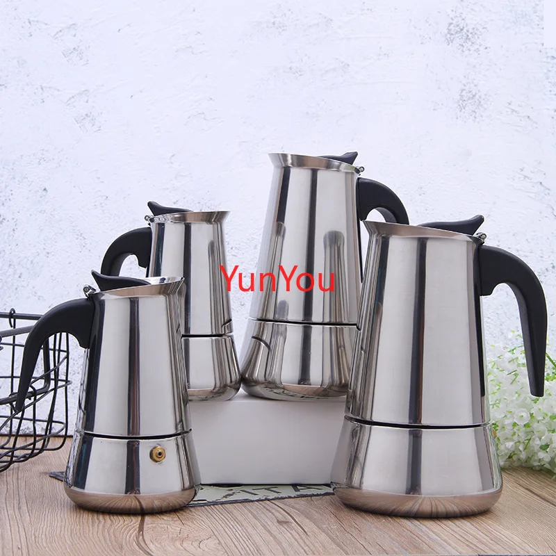 Stainless steel mocha pot, coffee pot, household coffee maker, coffee utensil, large belly expansion type mocha pot