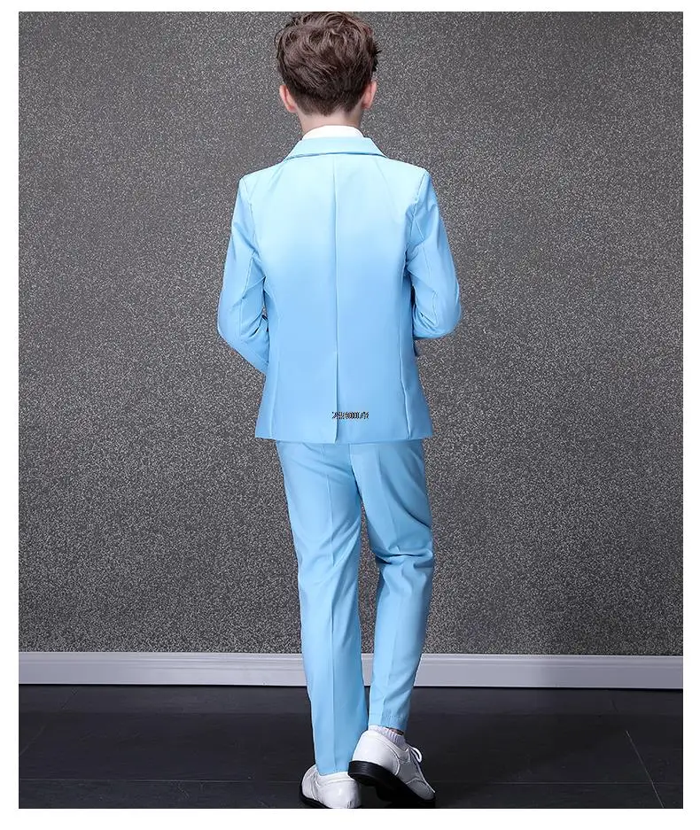 Flower Boys Blue Wedding Suit Kids Party Photograph Suit Teenager Birthday Tuxedo Dress Children Graduation Stage Show Costume