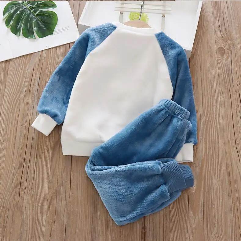Jungen Korallen Fleece Pyjama Sets Plus Samt Dicke Flanell Homewear Kinder Winter Warme Nachtwäsche Anzug 2Pcs Mädchen Hosenanzug – Detail 10