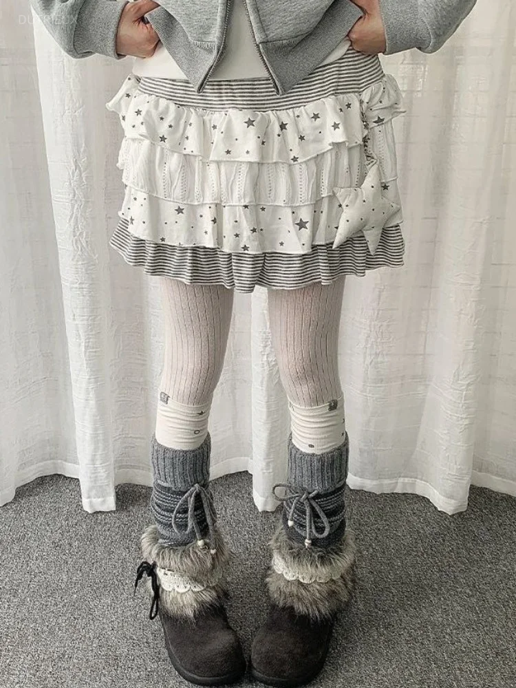 Striped Star Print Skirt High Waist Mini Women's skirts Y2K Ropa Mujer Roupas Feminina Harajuku Sweet Cute Casual Faldas