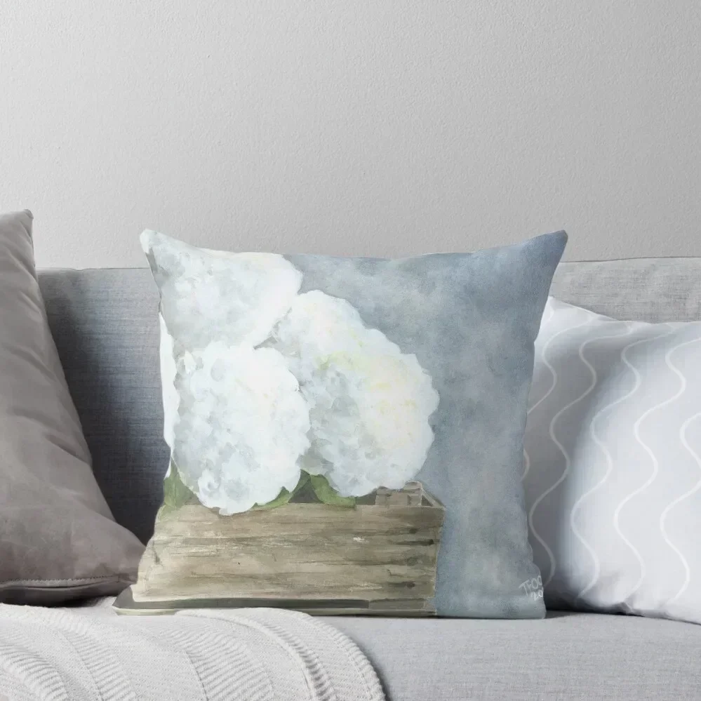 White Hydrangeas in a Crate Throw Pillow Cushion Cover For Sofa Sofa Covers Pillowcases luxury throw pillow covers pillow