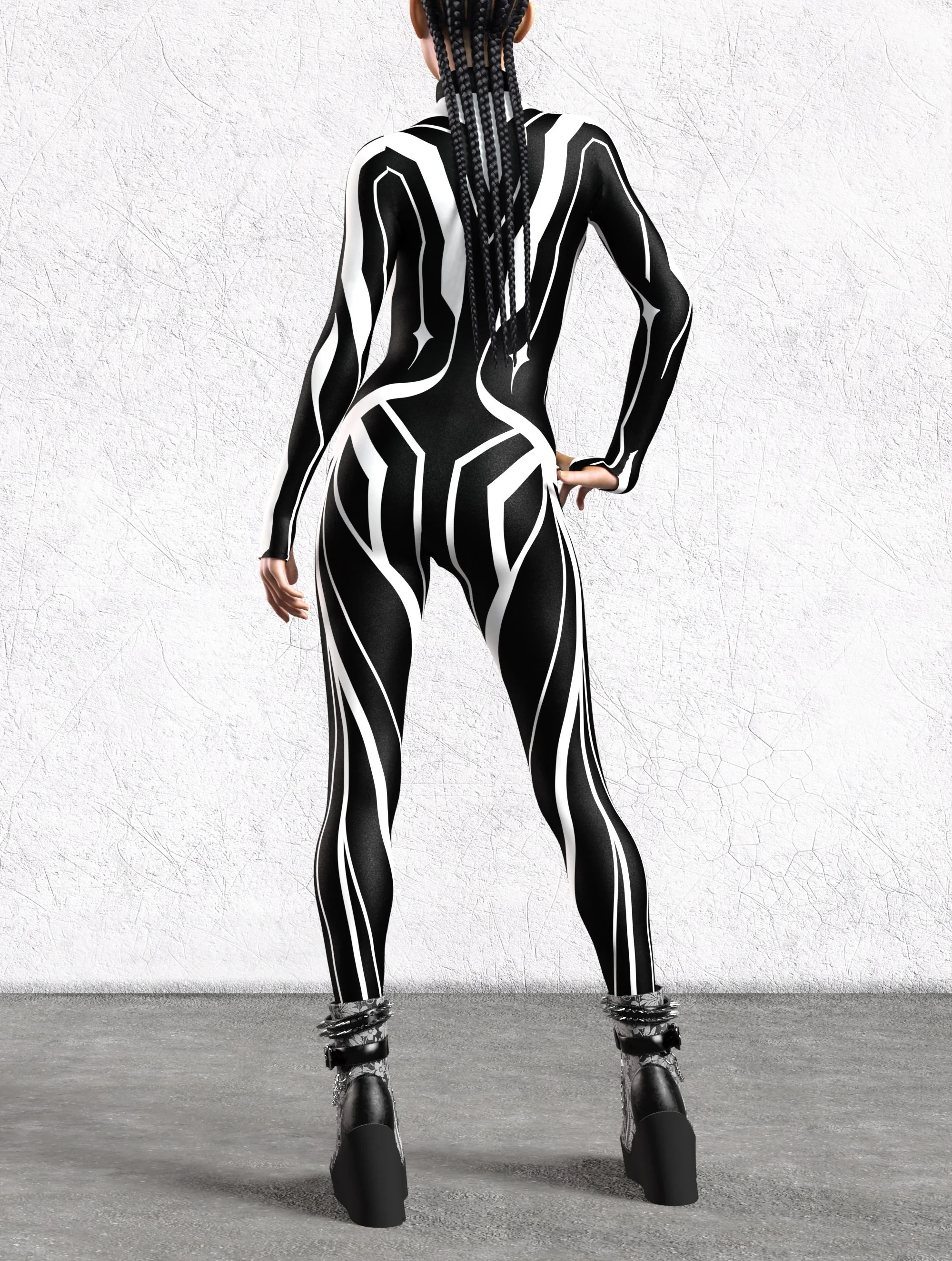 Damen Kunst Unregelmäßige Linien Jumpsuit Catsuit Farbig Bedruckter Sexy Bodysuit Karneval Halloween Party Cosplay Zentai Anzug Rave Outfit – Detail 13