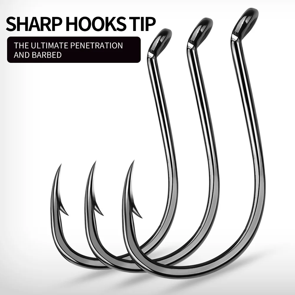 

149/20PCS Strong Sharp Fishing Single Hooks Jigging Carp Eye Worm Barbed Inline Hooks Saltwater High Carbon Steel Accessories