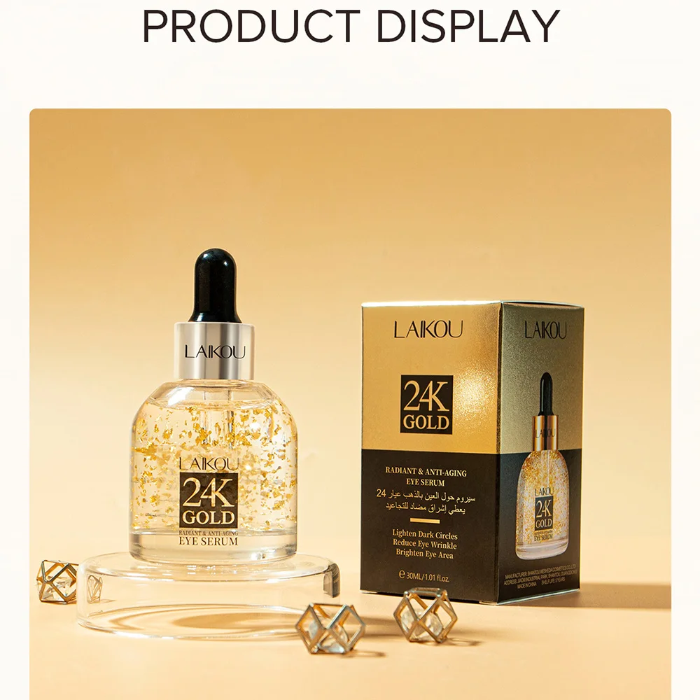 LAIKOU 24K Gold Foil Snail Eye Essence 30ml – Hydrating Moisturizing Fine Lines Smoother Brightening Firming Repair Dark Circles